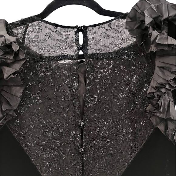 Vintage 80s Nina Ricci Velvet Lace Maxi Dress Long Sleeves Ruffle Taffeta France - Picture 7 of 9